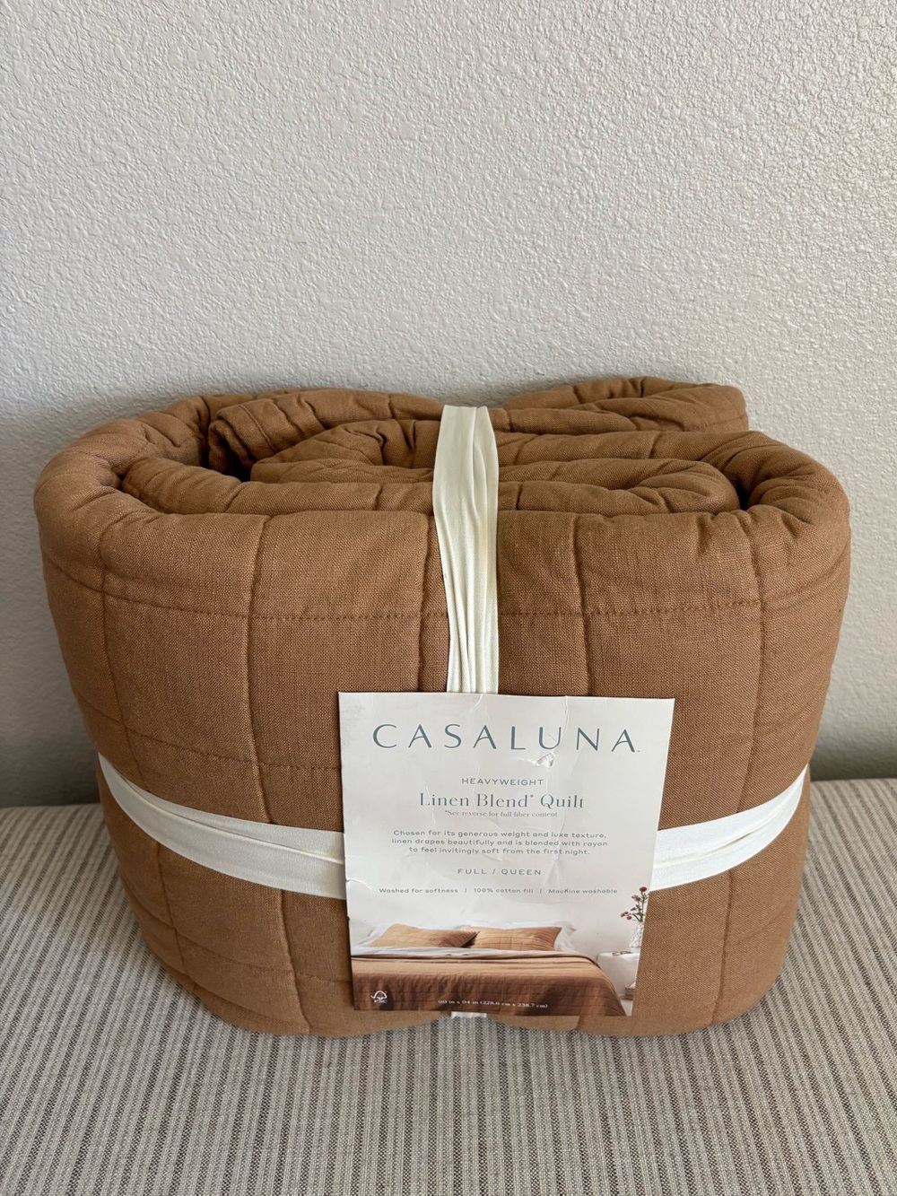 NWT Full/Queen Heavyweight Linen Blend Quilt Warm Brown - Casaluna - Picture 2 of 5